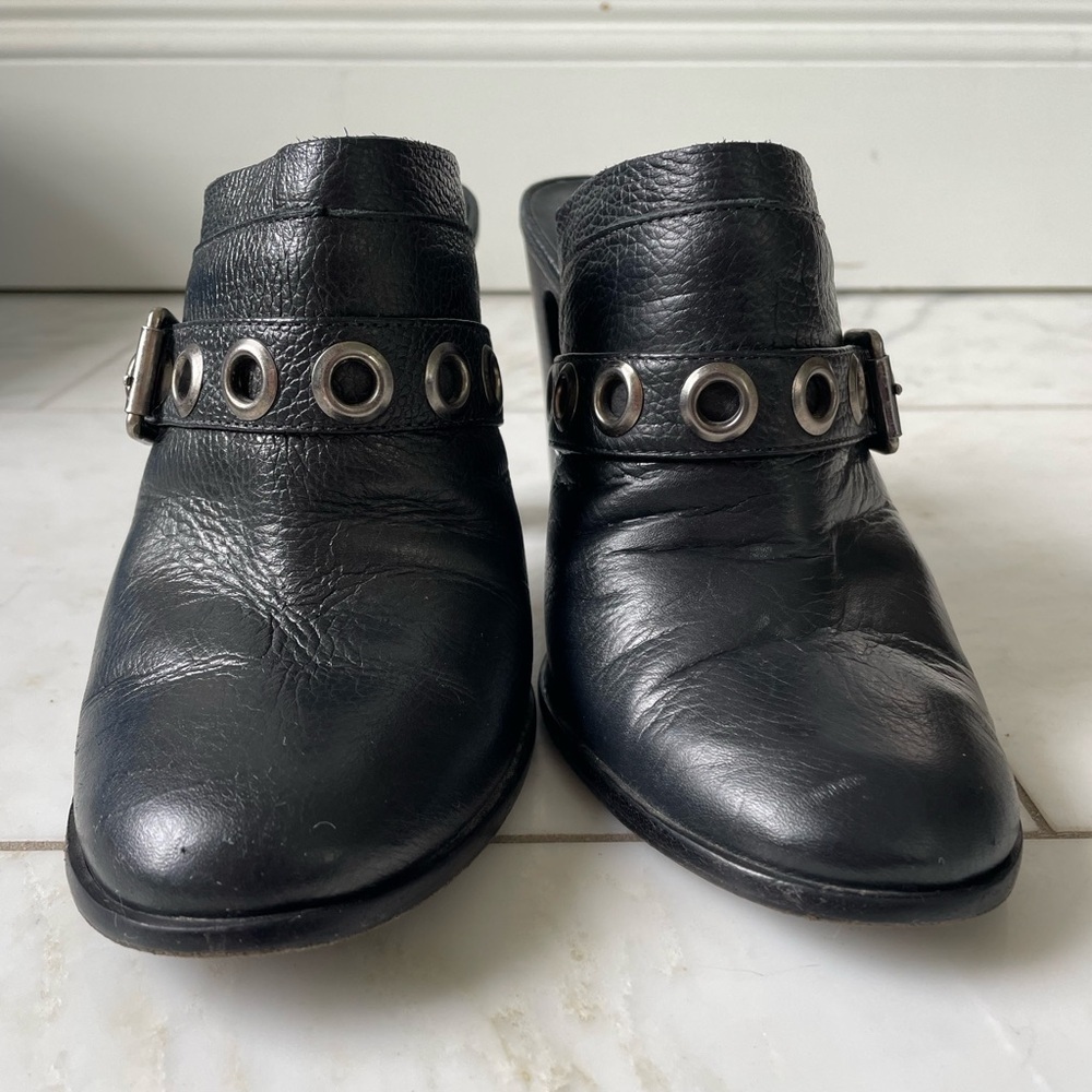 Trina Turk, women’s 8, Willoughby black leather and silver studded heeled mules - Picture 11 of 13